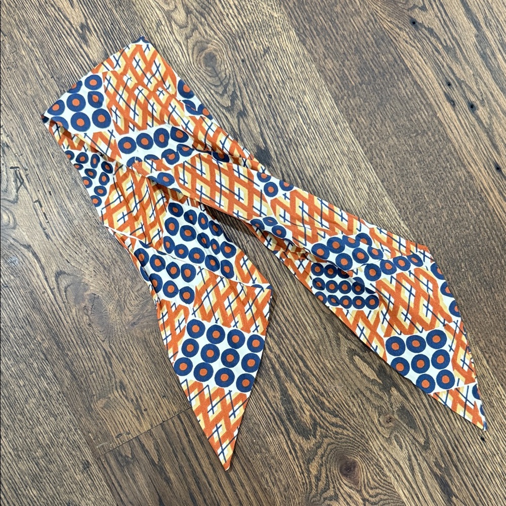 Vintage Orange and Navy Patterned Hair Scarf